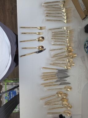 Gold Bamboo-Style Stainless Flatware Set - 32-Piece (Brand Unlisted)